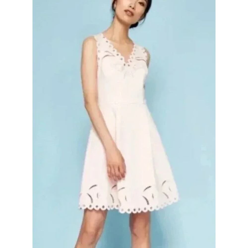 Ted Baker Emalise V‎ Neck Embroidered Skater Dress, Pink, Sz 1 (Sz 4)